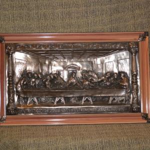Photo of Vintage The Last Supper Framed Metal Relief Christian 3D Wall Plaque