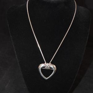 Photo of 925 Sterling Box Chain with 925 Marcasite Heart Brooch/Pendant 16" 10.1g