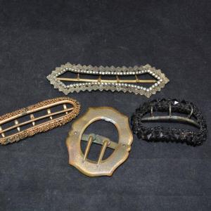 Photo of Lot of 4 Antique Shoe Buckles, 2 are Cut Steel