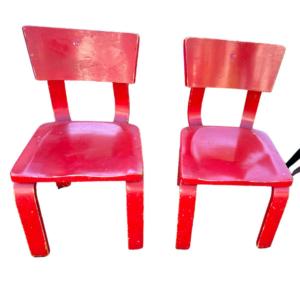 Photo of Vintage Pair of Red Wooden Children's Chairs