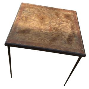 Photo of Vintage Lyon Steel Art Brown Wood Top Folding Table with Steel Legs
