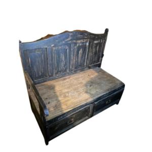 Photo of Vintage Distressed Black Entry Way Bench Storage Bench Pine or Fir Wood w/ 2 Dra