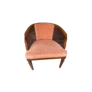 Photo of Vintage Dusty Rose Upholstered Cane Back Barrel Chair
