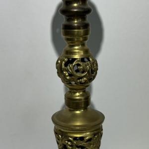 Photo of Antique Scarce Monumental Pillar Solid Brass Candle Holder 14-1/8" Tall in VG Pr