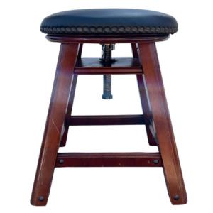 Photo of Vintage Wooden with Black Leather, Wooden Adjustable Piano Stool 16" with Steel 