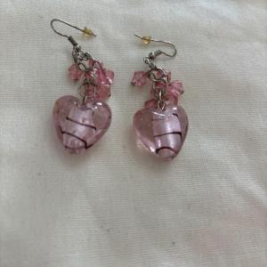 Photo of Pink glass heart dingle earrings