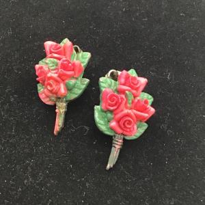Photo of Celluloid Rose Clip on Earrings Vintage