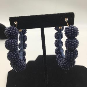 Photo of Navy blue beaded statement loop earrings