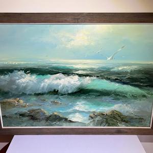 Photo of H. GAILEY (Noted Artist) Oil/Acrylic on Canvas Seascape Scene Frame Size 28" x 4
