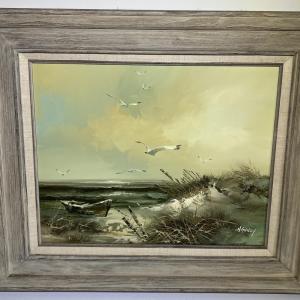 Photo of H. GAILEY (Noted Artist) Oil/Acrylic on Canvas Seascape Scene Frame Size 23.5" x