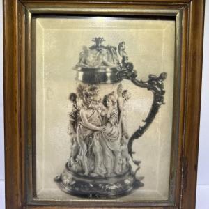 Photo of Antique Figural German Stein Print in a Hand Made Wooden Frame Size 5.75" x 7" i