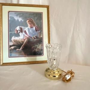 Photo of Vintage Crystal Class Table Lamp w/Gold Base, A day together Girl/Dog Home Inter