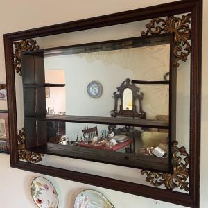 Photo of Vintage Mid Century Shadow Box Wall Display Mirror Shelf 38.5" x 28.5" in Good P