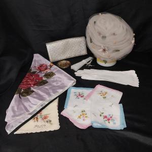 Photo of LADIES DON ANDERSON HAT-PRETTY HANKIES-CLUTCH-GLOVES AND COMPACT
