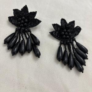 Photo of Vintage black beaded floral earrings