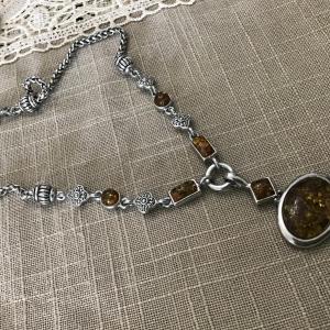 Photo of PD Premier Design Faux Oval Amber Silver tone Necklace Pendant. Fashion