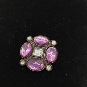 Photo of Vintage Jewelry Beautiful Purple Rhinestone Pin Silver Tone Brooch Pendan