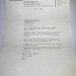 Photo of BOB NEWHART Show Hand Signed Letter by BOB NEWHART Dated 1962 in Very Good Preow