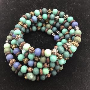 Photo of Blue and green wrap around beaded bracelet