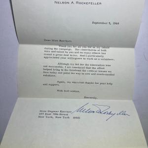 Photo of Nelson Rockefeller Hand Signed Letter Dated 1968 in Very Good Preowned Condition