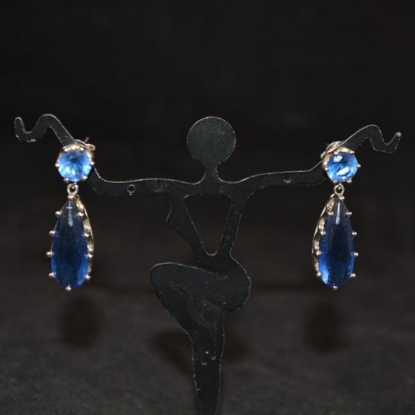 Photo of 925 Sterling Fashion Drop Earrings with Blue Glass - Sterling Backs