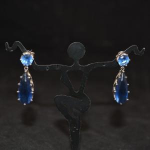 Photo of 925 Sterling Fashion Drop Earrings with Blue Glass - Sterling Backs