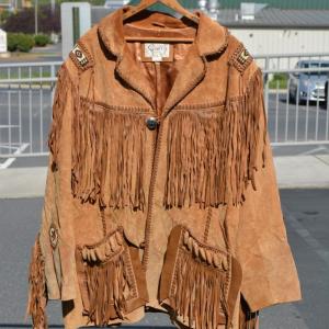 Photo of Fabulous Vintage Brown Leather Fringed Jacket by Scully Size 48