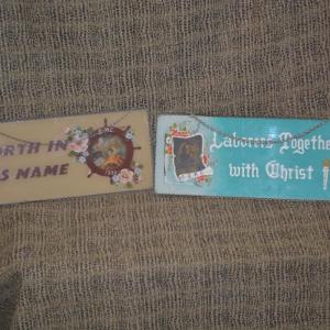 Photo of Set of 2 Very Vintage Hand Painted Glass Biblical Wall Art Hangings