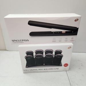 Photo of Lot of 2 T3 Volumizing Hot Rollers Luxe & Singlepass Styling Iron