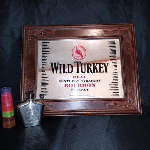 Photo of FRAMED WILD TURKEY MIRROR-CROWN ROYAL FLASK AND SHOTS