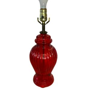 Photo of Vintage c 1950s Underwriters Laboratories Red Glass Translucent Table Lamp