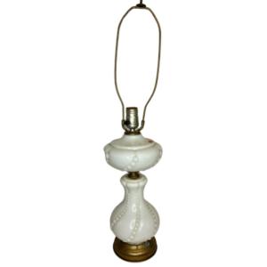 Photo of Vintage Art Deco Milk Diamond Cut Modern Revival Milk Glass Table Lamp