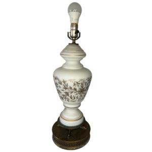 Photo of Vintage French White Frosted Glass With Gold Gild Design Table Lamp