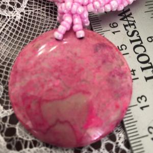 Photo of Pink Glass Beaded Necklace with pink Stone