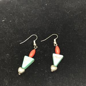 Photo of Red beads turquoise triangle heart charm earrings