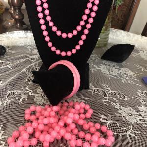 Photo of 2 vintage Bubble Gum Beaded Necklaces and 2 Vintage Bangles