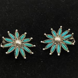 Photo of Turquoise flower vintage clip on earrings