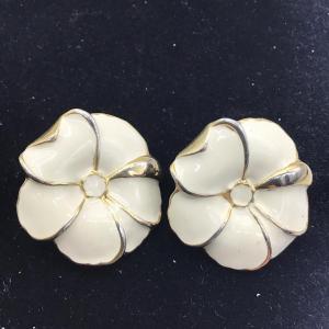 Photo of Cream Flower Enamel Earrings