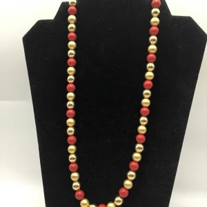 Photo of Red and gold tone faux Pearl necklace