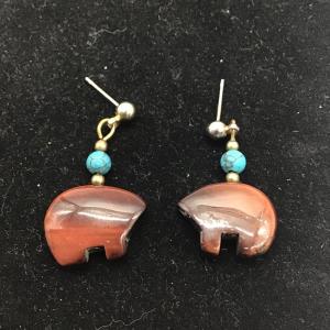 Photo of Native brown and turquoise design earrings