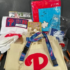 Photo of LOT 135L: Philadelphia Phillies Memorabilia - Tote Bags, Glass, Shirts & More