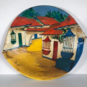 Photo of LOT 61X: Large Signed Painted Ceramic Platter / Wall Hanging