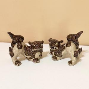 Photo of Pair (2) ~ Glazed Ceramic Foo Dogs