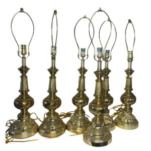 Photo of Lot of 6 Vintage Mid-Century c. 1960s Keeder Brass Stiffel Table Lamps