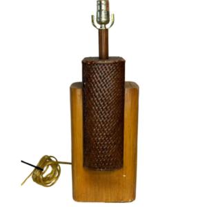Photo of Mid-Century Bamboo Weave Wooden Table Lamp