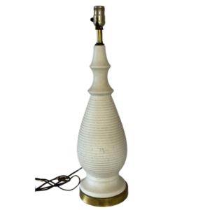 Photo of MCM Modern Leviton Sleek Vintage Speckled Cream with Brass Base Table Lamp