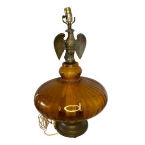 Photo of Antique Large Amber Glass Hollywood Regency with cast Iron Eagle and Brass Base
