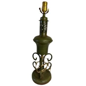 Photo of ANTIQUE Green Metal Greek Key Lamp c. Early 1900’s