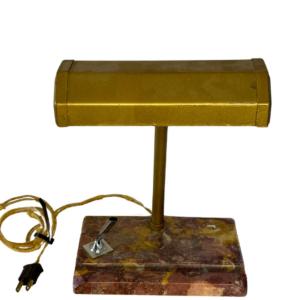 Photo of Antique c. 1940s Bankers Lamp Brass on Rose Gold Marble Base