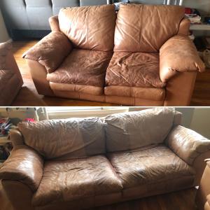 Photo of LOT 214L: Two Brown Faux Leather Couches
